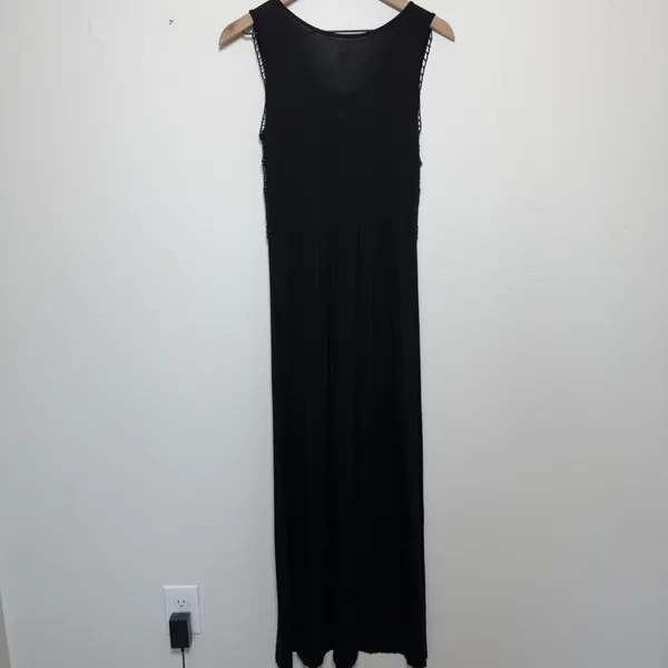 a.n.a Women Maxi Dress‎ Small Black Crochet Lace Bodice Sleeveless Knit Stretch - Image 3