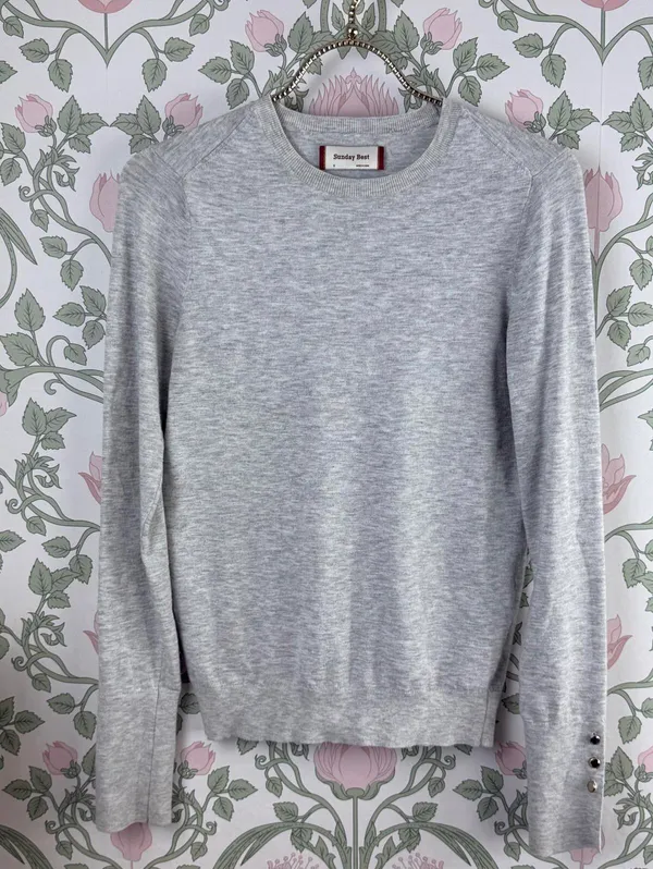 Sunday Best by Aritzia Light Gray Knit Sweater with Button Detail - Size - Small - Image 9