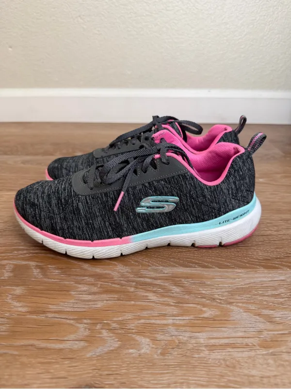 Skechers Flex Appeal Gray Pink Athleisure Sneakers, Size 8 - Image 2