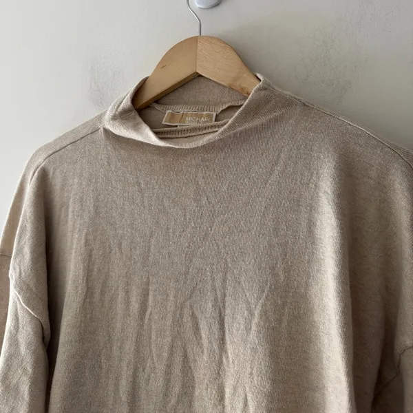 Michael‎ Kors Beige Oatmeal Mock Neck Oversized Sweater - Image 2