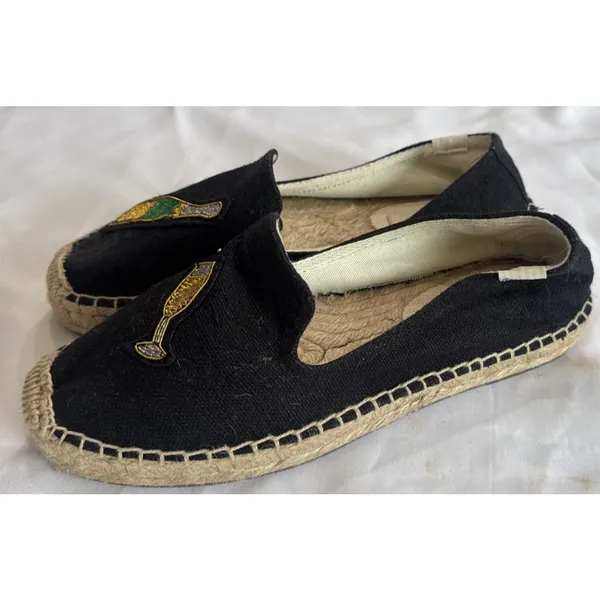 Soludos Cheers Champagne Bottle Espadrille Flats Black Beaded Slip On 6.5 - Image 3