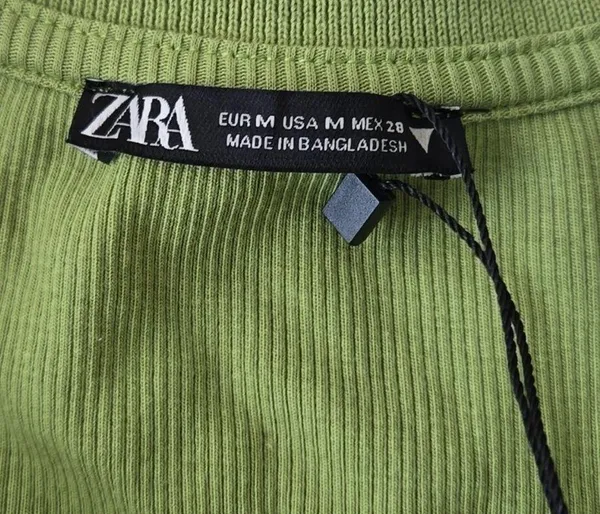 NWT Zara Green Ribbed Crop Top long sleeve collar medium - Image 3