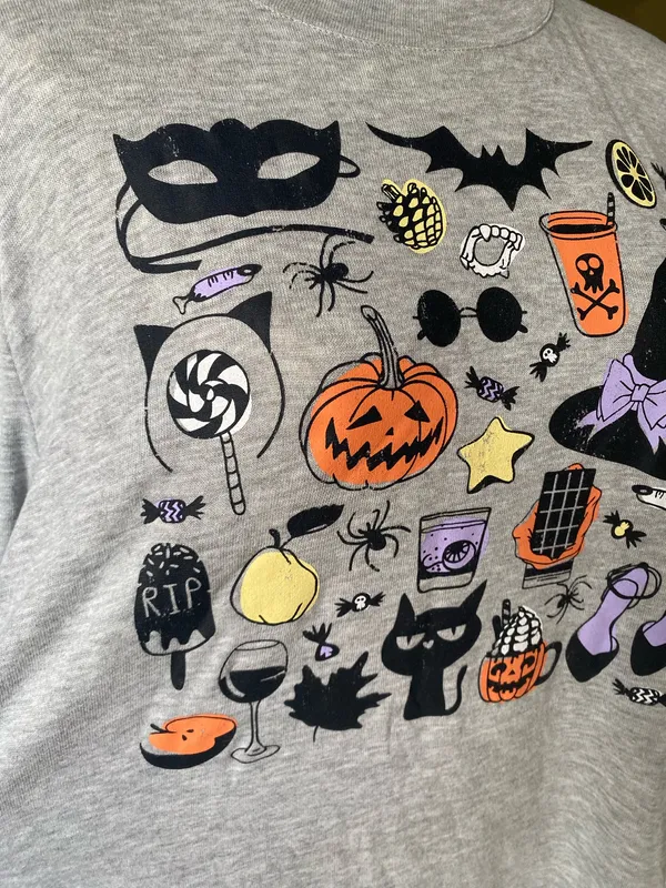 Halloween Graphic Long Sleeve Tee Shirt Gray Size XL - Image 2