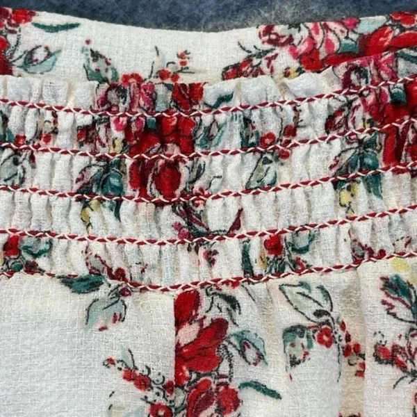 CHELSEA & VIOLET Skirt Large White Red Floral Tie Elastic Waist Handkerchief Hem - Image 14