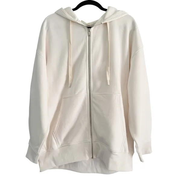 NWT Everlane Luxe Fleece Oversized Full Zip Hoodie Sweatshirt Bone Womens Large - Image 4