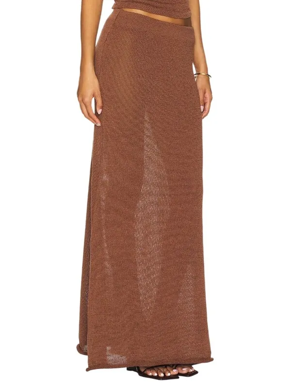 SNDYS Cali Maxi Skirt in Chocolate Brown X-Small New Womens Knit Bottoms - Image 3