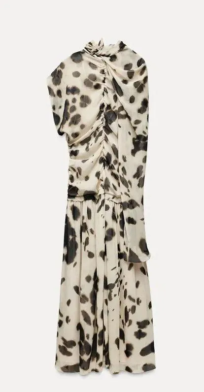 Zara dress voluminous maxi animal print kimono scarf layered casual boho - Image 14