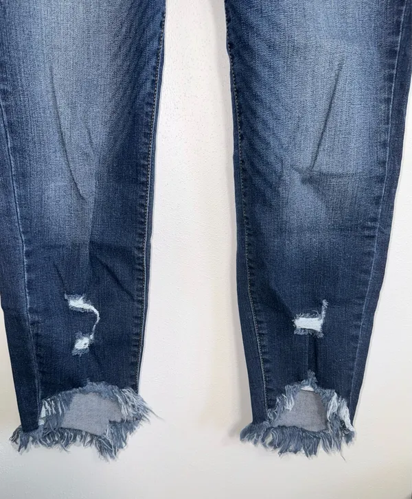 KanCan Frayed Ankle Skinny Jeans Dark Wash High Rise Distressed - Image 6