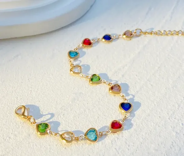 Colorful Heart-shaped Gold Tone Bracelet - Image 3