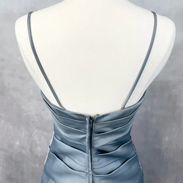 Eden Bridesmaids Cocktail Dress Womens 4 Blue‎ Satin Ruched Formal Minimal Chic - Image 6