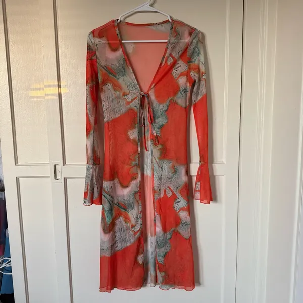 Orange Tie-Front Cardigan with Blue Jeans - Image 2