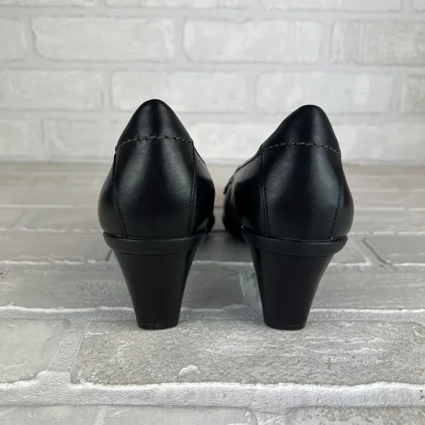 ECCO Loafer Pumps Women 7.5 38 Black Leather Pointed Toe Block Heel Strap Office - Image 3