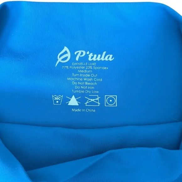 P'tula Size M Danielle Luxe Leggings‎ Turquoise Teal Blue Athletic Gym Workout - Image 4
