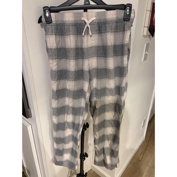 American Eagle AE Lounge Plaid Pajama‎ Pants Grey Cream XS 26-28 Flannel Sleep - Image 3