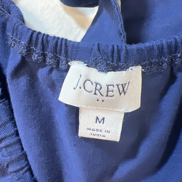 J. Crew Eyelet Puff Sleeve peasant eyelet resort top Medium Navy Blue Bow back - Image 3