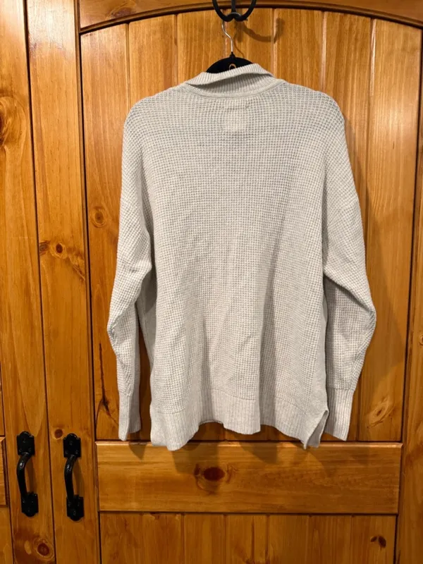 aerie Light Gray Waffle-Knit Pullover Sweater - Image 3