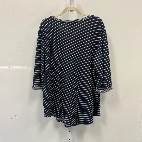 Vince Camuto Womens 3X Navy Blue White Striped 3/4 Sleeve Knit Top Nautical - Image 2