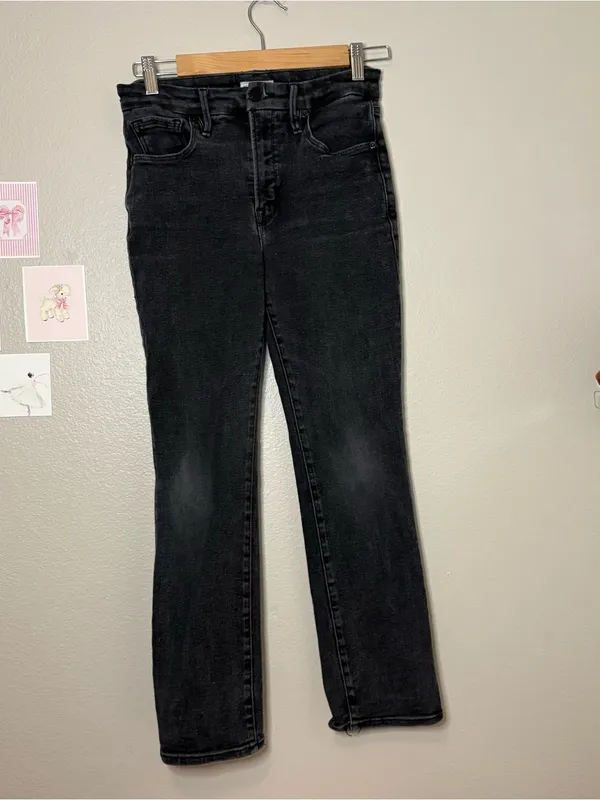Good American black high rise straight leg 4 women goth casual dark coquette - Image 2