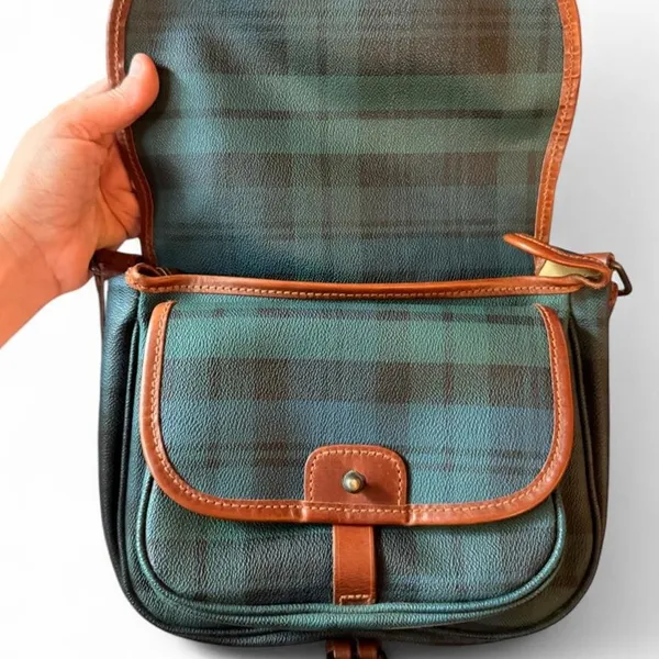 Vintage Polo Ralph Lauren Black Watch Tartan Crossbody Saddle Bag Double Flap - Image 4