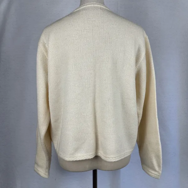 Karen Scott Cream Wool Blend Cardigan Sweater Womens Knit Button‎ Front Pockets - Image 4