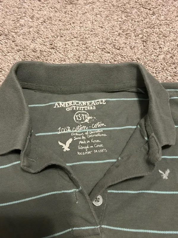 American Eagle y2k Green and White striped Polo - Image 2