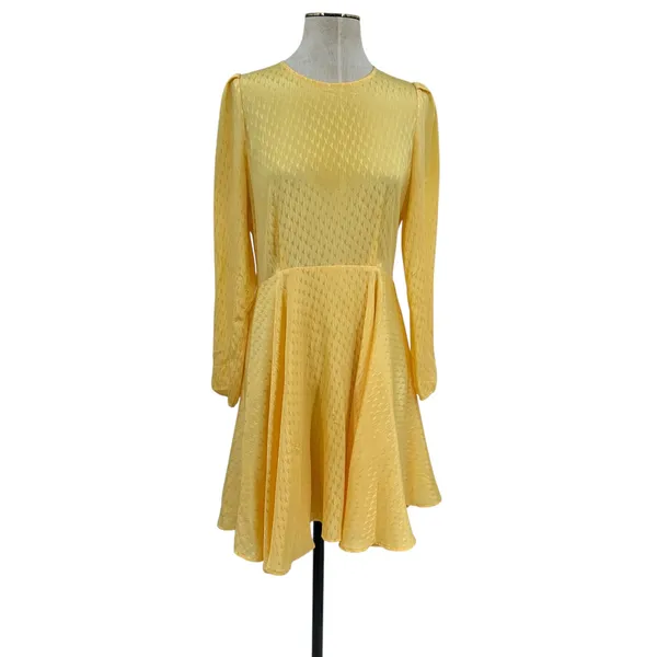 Maje Roseau Jacquard Skater Dress Long‎ Sleeve Yellow Size 40 US Large - Image 3