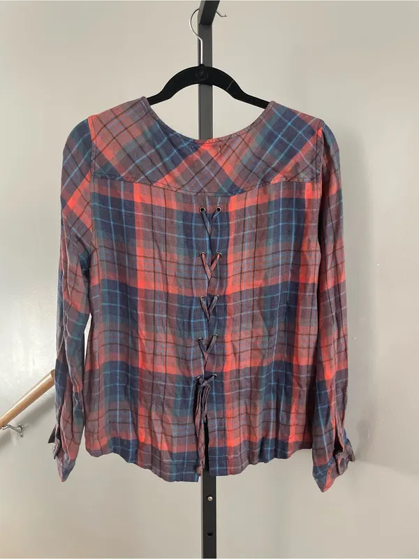 Cloth & Stone Tartan Plaid Lace Back Size Large - Image 2