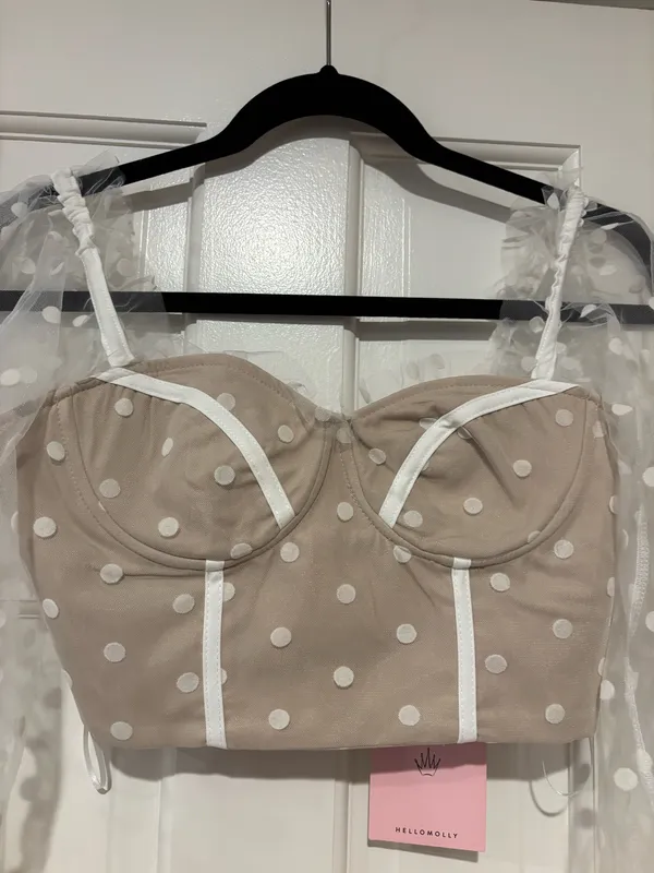 Hello Molly Polka Dot Sheer Sleeve Crop Top - Image 6