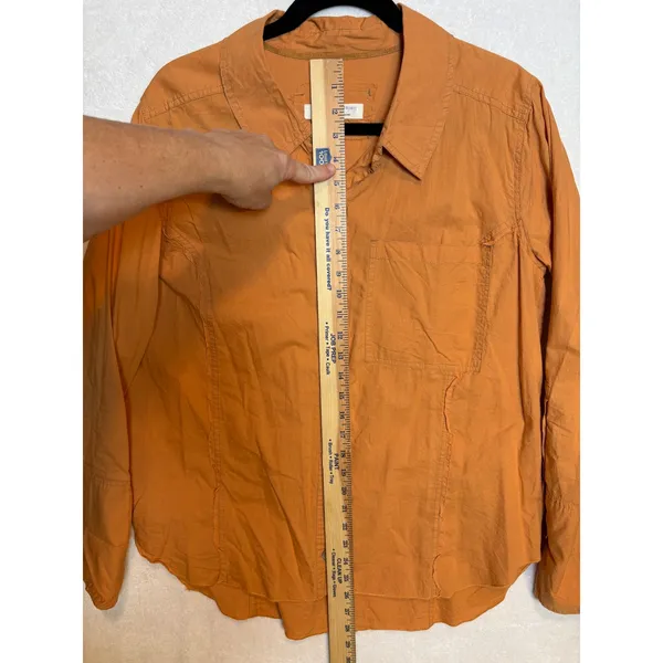 We The Free Free People Mackenzie Poplin Orange Button Down Shirt Raw Seam - Image 7