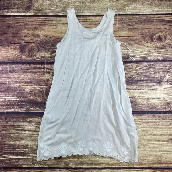Calypso St Barth Midi Sleeveless Dress Cream Embroidered Linen Blend Pockets S - Image 9