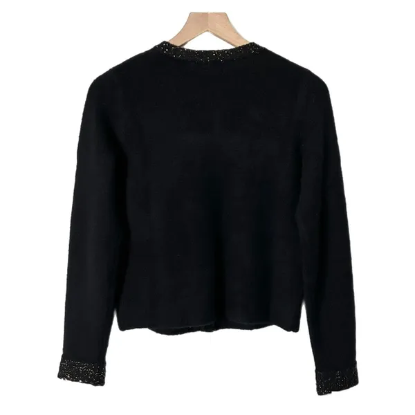 J.Crew Sequin Trim Lady Jacket Cardigan Black Extra Soft Yarn CP346 Size XS - Image 3