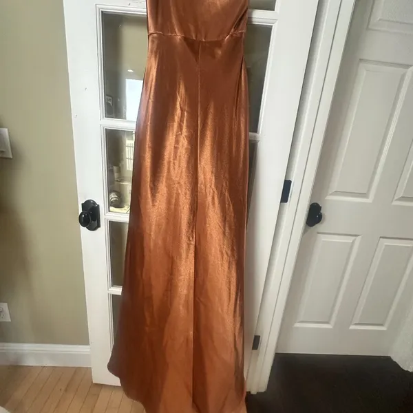 BIRDY GREY Kira copper satin 1 shoulder bridesmaid bridal maxi dress NWOT Medium - Image 9