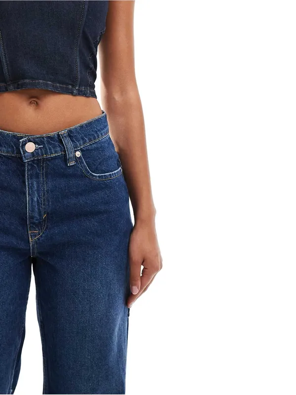 Free People tinsley high-rise baggy straight leg jeans in deep blue - Image 9