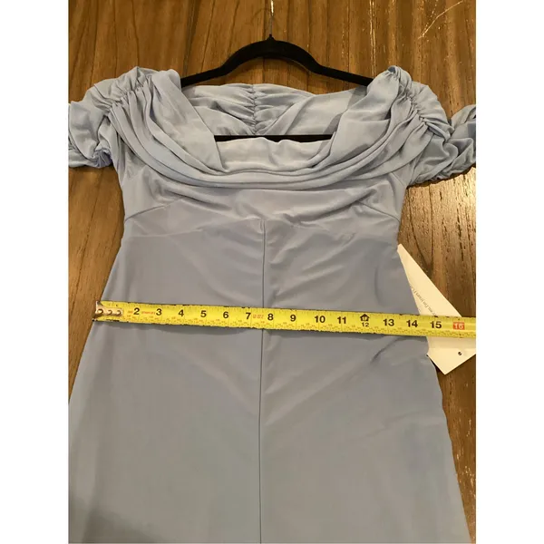 Club L London COUNT DOWN Powder Blue Maternity Ruched Mesh Bardot Jumpsuit 6 NWT - Image 7