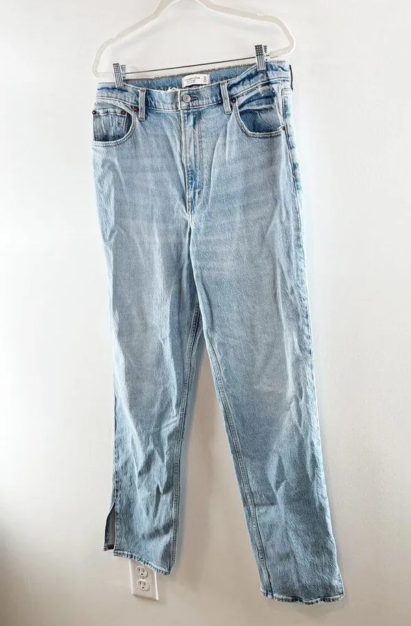 Abercrombie The 90's Straight Leg Ultra High Rise Slit Hem Jeans Blue 32 / 14 L - Image 9