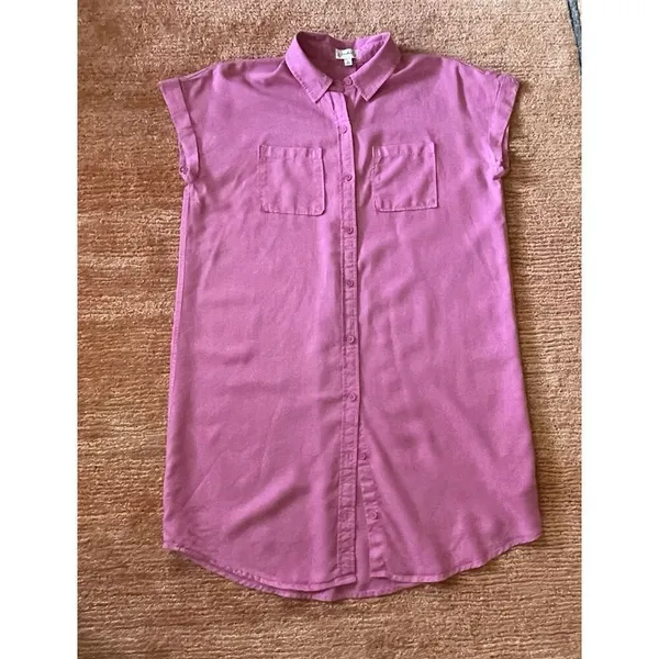 Wonderly Women's Short Cap Sleeve Shirtdress Hamilton Pink Button Down S - Image 2