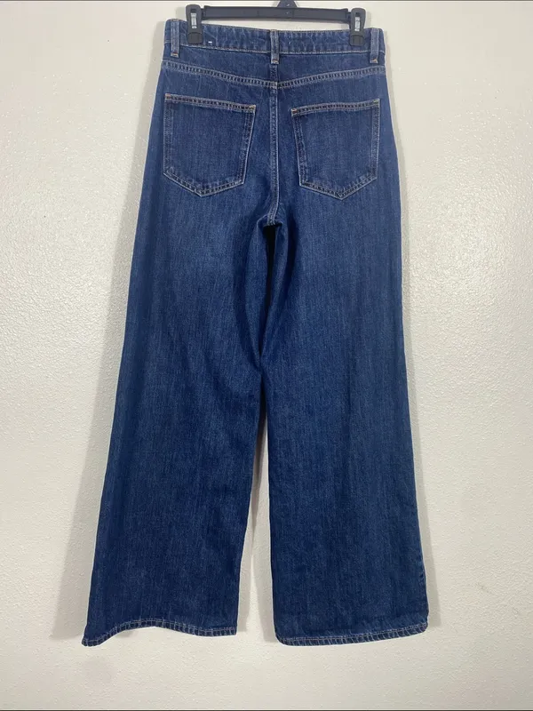 Mango Deep Indigo Wide-Leg Jeans Size 4 100% Cotton - Image 7