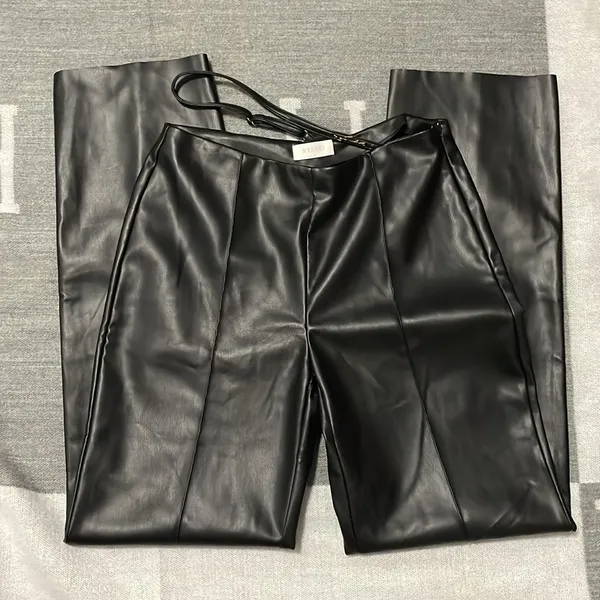 Meshki Zarsa Wide Leg Mid Rise Faux Vegan Leather Pants Going Out Minimalist - Image 3