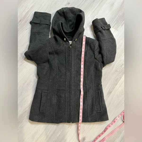 St Johns‎ Bay Womens Charcoal Wool Cashmere Blend Hood Coat Zip Pea Coat size M - Image 6