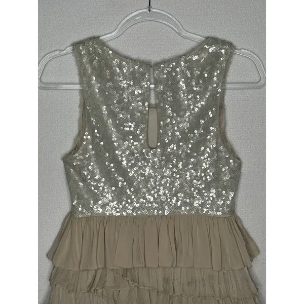 Alice + Olivia 2000s Silk Ruffle Tiered Sequin Dress Neutral Small - Image 8
