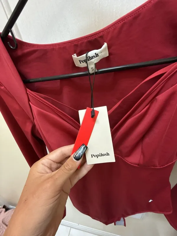 Popilush Red Long Sleeve Sculpting Bodysuit - Image 2