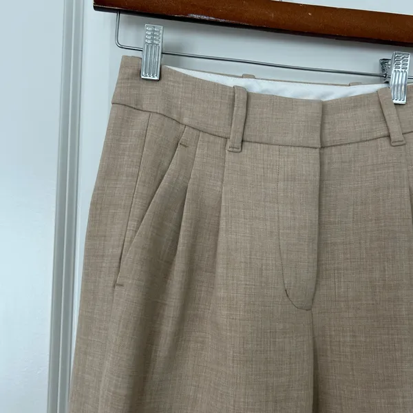 Aritzia Wilfred xsmall 00 tan beige straight leg high waisted tailored trousers - Image 2