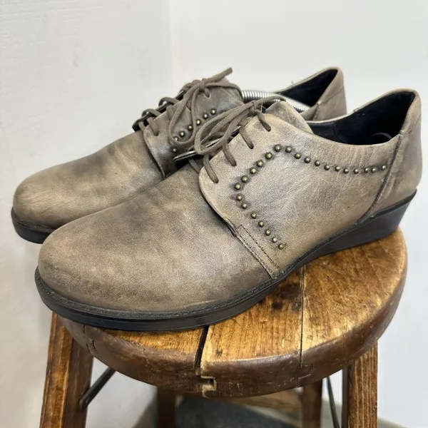 Naot Black Gray Kedma Leather Lace Up Studded Oxford Loafers Shoes Sz 41 US 10 - Image 4