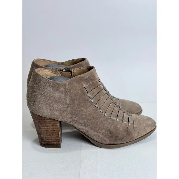 Franco Sarto Taupe Suede Ankle Booties Block Heel Modern Classic‎ Size 8.5 - Image 2