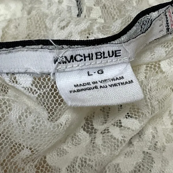 Kimchi Blue Womens White Floral Lace V-neck Short Cap Sleeve Sheer Blouse Top L - Image 4