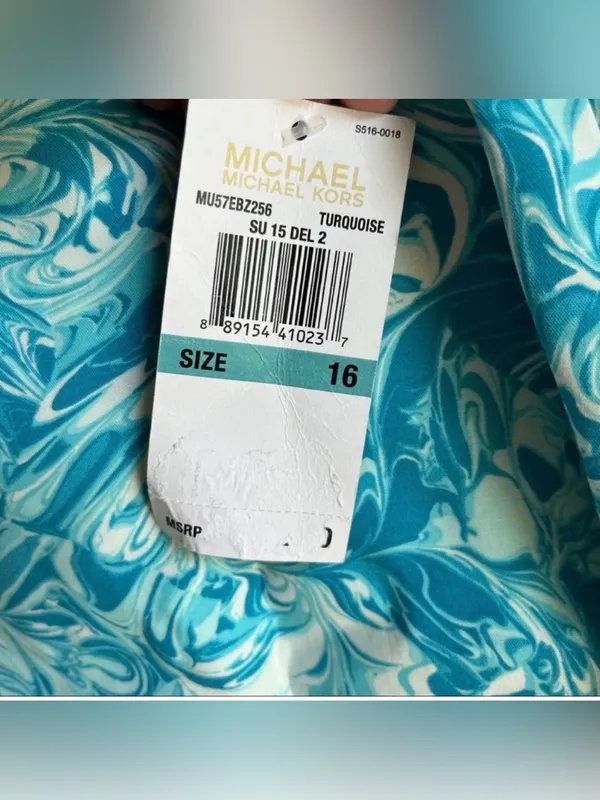 NWT Michael Kors Skirt Teal Swirl Size 16 - Image 2