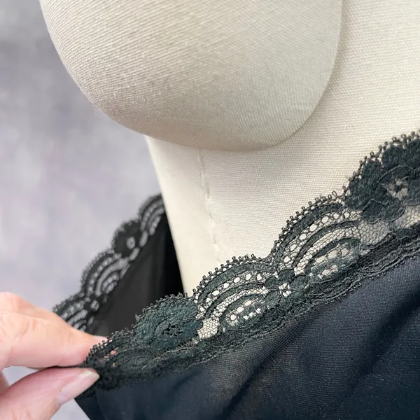 Vintage 50s Shadowline Women Slip Dress Size 42 Black Lace Trim Pinup Coquette - Image 6