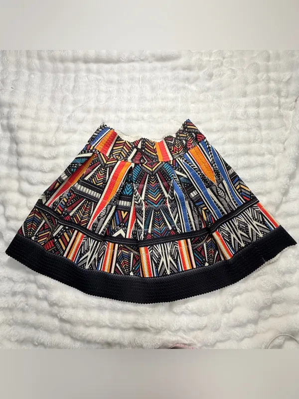 XHILARATION Womens Multicolor Geometric Striped Mini Scalloped Edge Skirt SizeM - Image 9