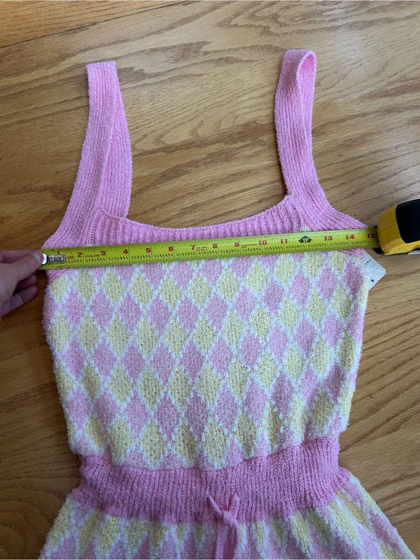 NWT Intimately Free People Dream Diamonds Romper Pink Yellow Argyle Knit Small S - Image 7