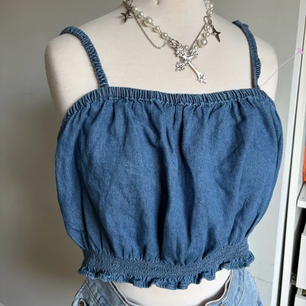 American Eagle Denim NWT Smocked Crop Top Size XL - Image 4